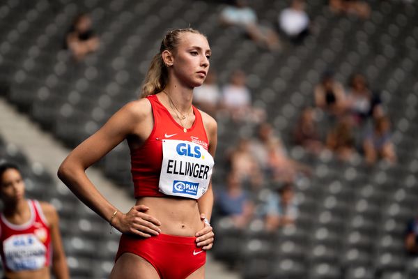 Jara Ellinger (TSG 1845 Heilbronn) im Hochsprung waehrend der deutschen Leichtathletik-Meisterschaften im Olympiastadion am 25.06.2022 in Berlin